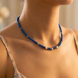 Royal Blue Beaded Star Necklace Minimalist Blue Bead Choker Jewelry Metal-Plated Clasp w/ Extension Chain