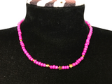 Pink Beaded Gold Star Necklace, Hot Pink Choker Bead Jewelry, Cute Minimalist, Metal-Plated Clasp w/ Extension Chain