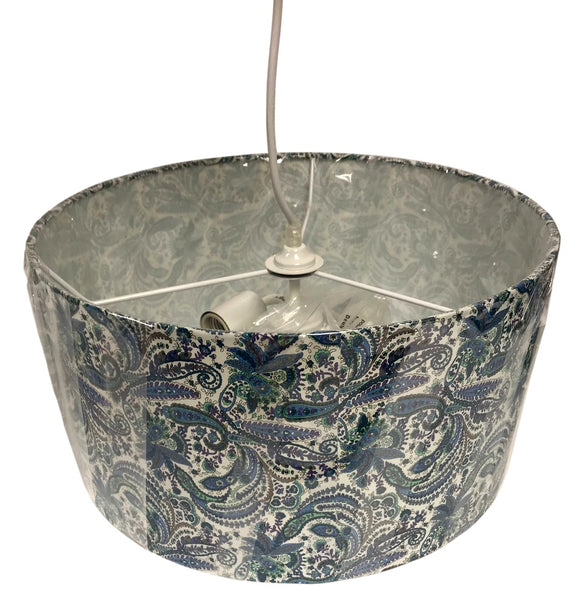 Z-Lite 203-16 Astra 3-Light Pendant Light with Patterned Fabric Drum Shade 20316