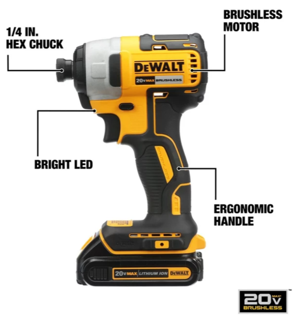 DeWALT DCF787D1 Brushless 1/4 in. Impact Driver Kit with 2Amp Hr Battery