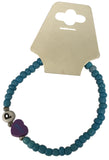 Blue Seed Bead Bracelet with Heart Charm and Initial Letter — Handmade Stretch Bracelet, Cute Stackable Jewelry Personalized Gift