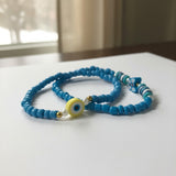 Handmade Blue Beaded Bracelet Set, Butterfly & Gold Accents, Playful Boho Jewelry