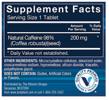 Natural Caffeine Enhances Energy, Focus & Stamina - 200 MG (100 Tablets)