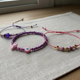 Purple Pink Evil Eye Bracelet Set, Butterfly Crown Charm Friendship Bracelets, Adjustable Beaded Jewelry Gift