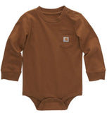 Carhartt CA5002-D15-LM Boys' Long-Sleeve Pocket Bodysuit, Carhartt Brown, 3M