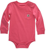Carhartt CA5002-P391-LM Girls' Long-Sleeve Pocket Bodysuit, Pink, 18M