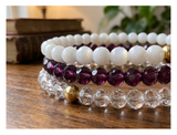 Handmade with Love Plum and Crystal-style Beaded Bracelet Set