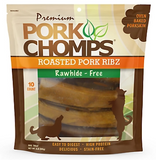 Pork Chomps DT016 - 6-inch Roasted Pork Skin Ribz Dog Chews, Chicken Free 10 ct.