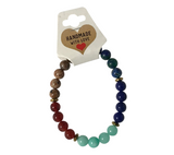 Natural Stone Beaded Bracelet – Blue Green Red Bead Smooth Round Gemstone, Stretch Boho Jewelry