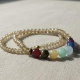 Handmade Chakra Beaded Bracelet Set, Crystal Stretch Multicolor Gemstone Jewelry, MInimalist Style Gift for Her