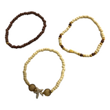 Handmade Cream Brown Beaded Bracelet Set, Starfish Charm, Coastal Jewelry