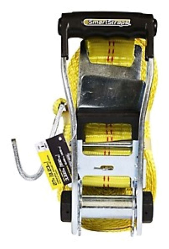 SmartStraps 263 27 ft. Yellow Ratchet Tie Down Strap with Flat Hook, 3,333 lbs.