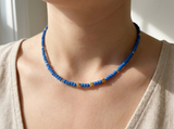 Royal Blue Beaded Star Necklace Minimalist Blue Bead Choker Jewelry Metal-Plated Clasp w/ Extension Chain