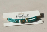 Handmade 2-Piece Turquoise Beaded Bracelet Set with Pearl Accents & Gold-Tone Flower Beads Gift
