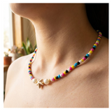 Handcrafted Summer Beaded Starfish Necklace, Metal-Plated Clasp w/ Extension Chain