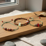 Evil Eye Butterfly Bracelet Set, Red Green Seed Bead Bracelet, Protection Jewelry, Adjustable Friendship Bracelet, Boho Gift for Her
