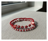 Handmade Red Butterfly and Heart-shaped Charm Beaded Bracelet, Teen Jewelry, Novelty Bracelet, Boho-chic