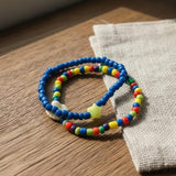 Handmade Rainbow Beaded Bracelet Set, Star & Clam Accents, Playful Boho Jewelry