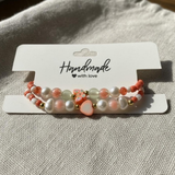 Coral Heart Butterfly Charm Bracelet Set, Handmade Faux Pearl Seed Bead Stretch Bracelet, Love & Transformation Jewelry