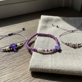 Purple Charm Bracelet Set, Flower Heart Crown Bracelet, Coquette Friendship Jewelry Gift for Her