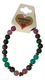 Ruby Zoisite Green Aventurine & Pink Jade Beaded Bracelet with Heart Charm Stretch Boho Gemstone Natural Stone Jewelry