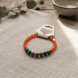 Sunset Orange Faceted Bead Bracelet Natural Multi-Stone Accent Jewelry with Crown Charm Minimalist Stacking Boho Style Crystal