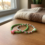 Butterfly Charm Beaded Bracelet Set, Pink Green White Cute Stretch Y2K Aesthetic Jewelry, Kawaii Friendship Bracelet Gift