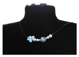 Handcrafted Flower-Butterfly Design Necklace with Acrylic White Pearl Beads, Black Cord, Lobster Claw with Extension Chain
