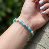 Aqua Agate Beaded Bracelet, Blue Green Gemstone Handmade Stretch Crystal Jewelry, Minimalist Boho Natural Stone, Gift for Her