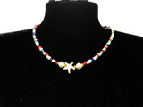 Sirenka Handmade -  Beaded Starfish Necklace, Colorful Summer Beach Choker, Acrylic Bead & Gold Accented Jewelry, Tropical Vacation Gift for Her