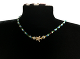 Sirenka Handmade - Starfish Beaded Necklace, Earth Tone Seed Bead Choker, Coastal Boho Jewelry with Faux Pearls