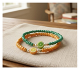 Handmade Orange and Teal Green Beaded Bracelets with Citrus Fruit Slice Charm. Teen Jewelry, Novelty Bracelet
