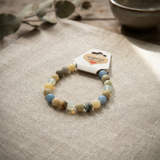 Blue Earth Tone Beaded Stretch Bracelet, Minimalist Gemstone Style Jewelry