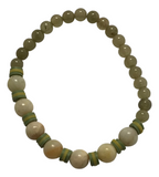 Handmade Bracelet – Green Jasper-Style and Cream Agate-Like Beads with Vibrant Yellow Heishi Disc Spacers – Artisanal Boho Jewelry