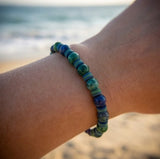 Handmade Beaded Bracelet – Blue & Green Beads with Matching Disc Spacers