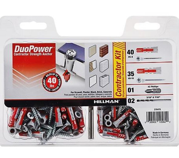 Hillman 376475 DuoPower Contractor-Strength Anchor Kit #6 & #8, 75-Pack
