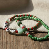 Handmade Red and Green Bracelet Set— Personalized Beaded Stretch Jewelry, Cute Colorful Gift For Her