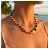 Handcrafted Classic Yellow Pearl Necklace w/ Glass Crystal Beads, Metal-Plated Clasp w/ Extension Chain