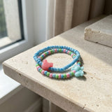 Handmade Beaded Bracelet Set (2 pcs) – Pink, Green & Blue Pastel Beads with Mickey Icon Head Accent, Fun Friendship Gift for Kids/Teens