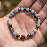 Handmade Women's Blue Brown White Beaded Stretch Bracelet Star Charm Stretch Jewelry One Size Fits All