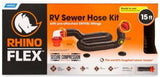 Camco 39761 RhinoFlex Sewers Hose Kit 15ft w/ Swivel Fitting 4-in-1 Elbow Adapter