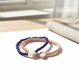 Handmade Pink Navy Blue Beaded Bracelet Set, Star and Character Charm, Playful Boho Jewelry