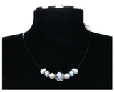 Minimalist Floral Design Necklace with Acrylic White Pearl Beads, Black Cord, Lobster Claw with Extension Chain