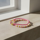 Pink Yellow Beaded Bracelet Set— Handmade Personalized Stretch Seed Beads Jewelry, Cute Best Friend Gift