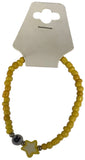 Yellow Seed Beaded Bracelet with Star Charm and Initial Letter Bead — Handmade Cute Stackable Stretch Jewelry, Minimalist Summer Gift
