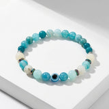 Handmade Amazonite Natural Gemstone Beaded Bracelet Crystal Blue and White Stone Boho Style Stacking Jewelry