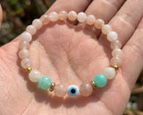 Handmade Gemstone Beaded Bracelet Crystal Rose Quartz Boho Style Minimalist