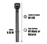 Cambridge 200605 14 in. Standard UV-Resistant Cable Ties, Black, 200-Pack