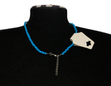 Blue Beaded Necklace with Daisy Charm, Minimalist Cute Seed Bead Summer Jewelry, Metal-Plated Clasp, Extension Chain