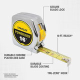 Stanley 33-116 Chrome Plated ABS Case Powerlock Tape Measure, 3/4" x 16 ft.